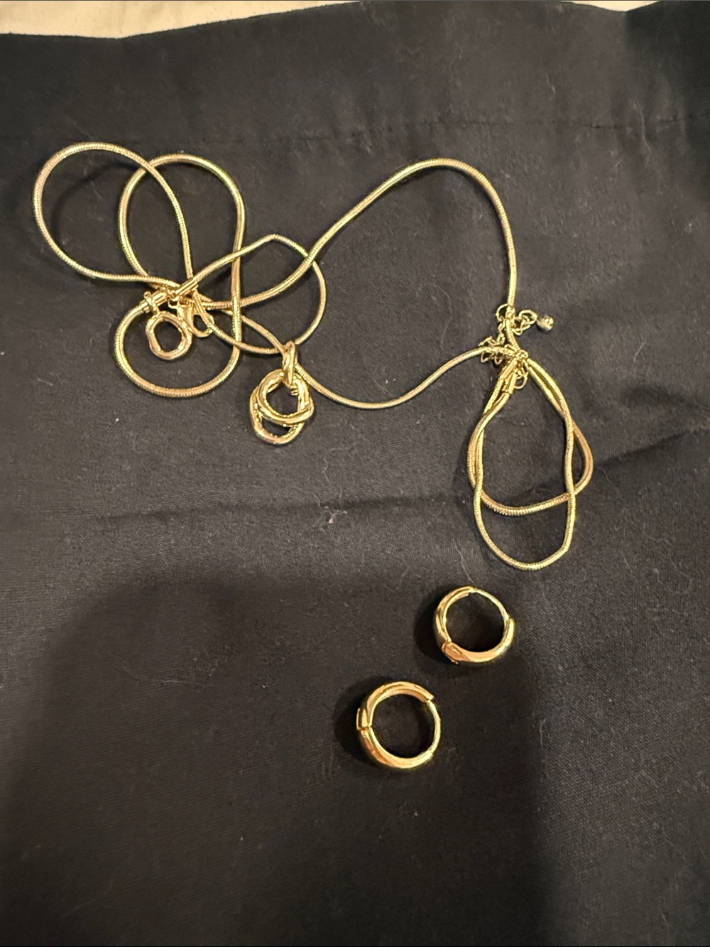 Gold-Tone Double Pendant Necklace with Matching Hoop Earrings - Women Jewelry
